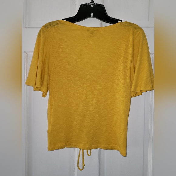 Express Knit Yellow Drawstring Balloon Sleeve Casual Top, Size S - Picture 5 of 8